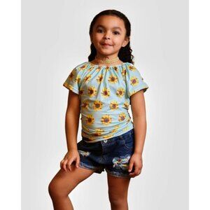 Pery K Sunflower Top & Denim Shorts Set